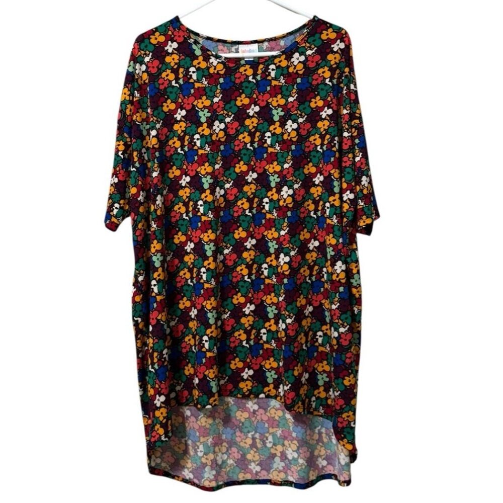 LuLaRoe T Shirt Size‎ Large High Low Short Sleeve Floral Stretch Retro Hippie